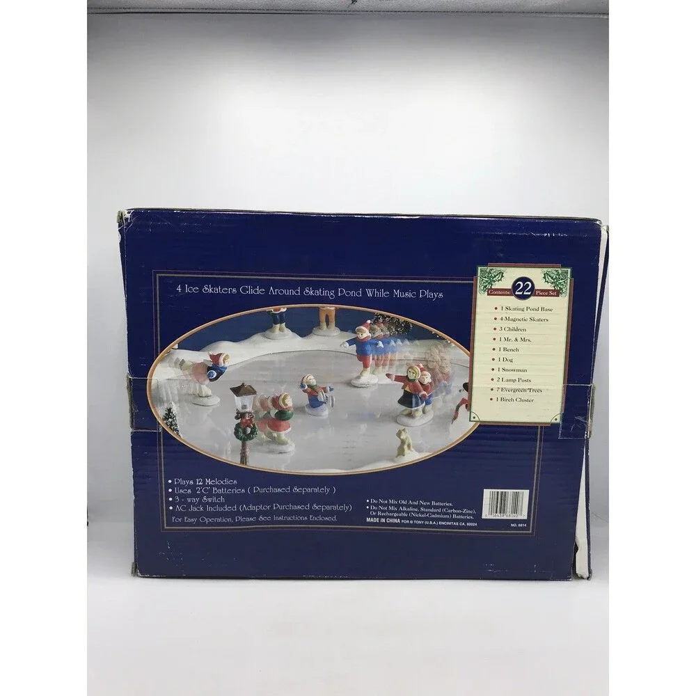 Vintage Happy Winter Holiday Village Skating Pond Musical Works And Complete